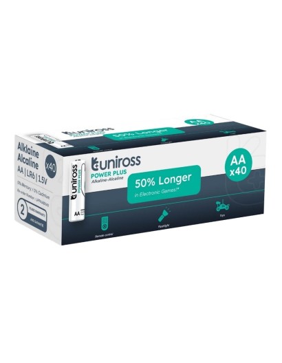 Uniross Alkaline AA Power Plus Box of 40 Pcs (New) Uniross Alkaline AA Power Plus Box of 40 Pcs (New)