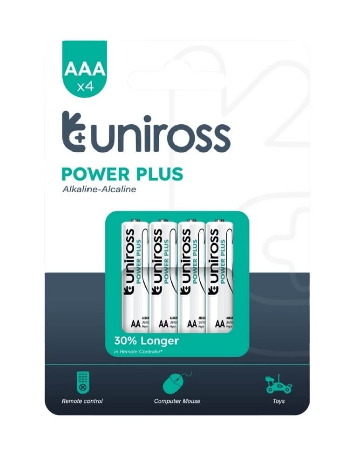 Uniross Alkaline AAA Power Plus Batteries 4 Pcs (New) Uniross Alkaline AAA Power Plus Batteries 4 Pcs (New)