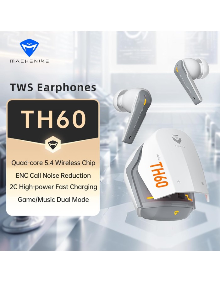 Machenike TWS Earphones TH60 , Ultra-Low Latency, Active Noise Cancelling Mic, 36-Hour Battery Life, IPX5 , VR, Switch, Pc, Phone, White Machenike TWS Earphones TH60 , Ultra-Low Latency, Active Noise Cancelling Mic, 36-Hour Battery Life, IPX5 , VR, Switch, Pc, Phone, White