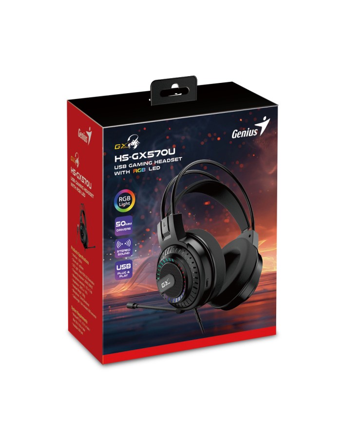 Genius Gaming Headset USB RGB Stereo 50mm HS-GX570U Genius Gaming Headset USB RGB Stereo 50mm HS-GX570U