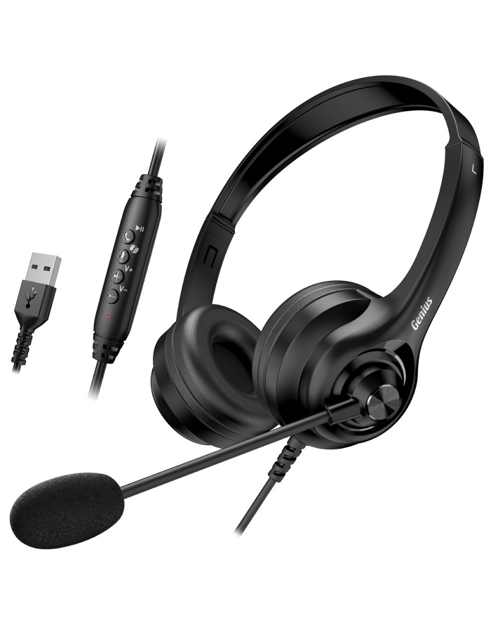 Genius PC Headset USB-A InLine Control & Ultra Soft Foam Cushions HS-235U AI