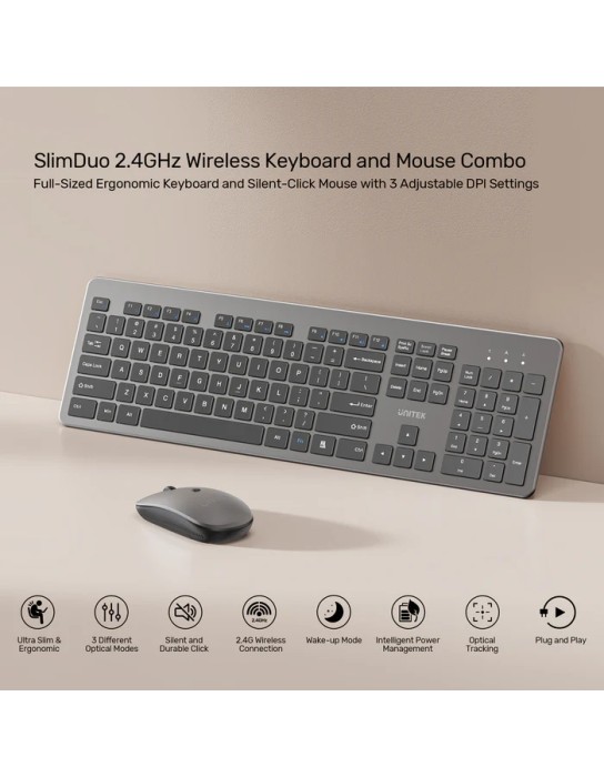 Unitek IT Keyboard & Mouse Combo Wireless 2.4GHz English SlimDuo T054 Space Grey Unitek IT Keyboard & Mouse Combo Wireless 2.4GHz English SlimDuo T054 Space Grey