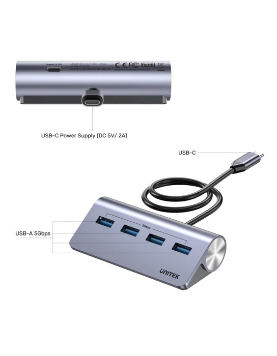 Unitek USB-C Hub 4xUSB-A 5Gbps & USB-C Power Port & 80cm Cable H1337B Unitek USB-C Hub 4xUSB-A 5Gbps & USB-C Power Port & 80cm Cable H1337B
