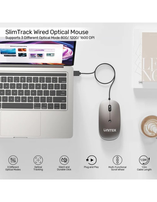 Unitek Mouse Wired USB-A SlimTrack T060 Space Grey Unitek Mouse Wired USB-A SlimTrack T060 Space Grey