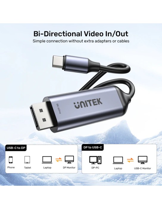 Unitek Converter USB-C to DP Cable 8K60Hz 1.8m Bidirectional V1423D Unitek Converter USB-C to DP Cable 8K60Hz 1.8m Bidirectional V1423D