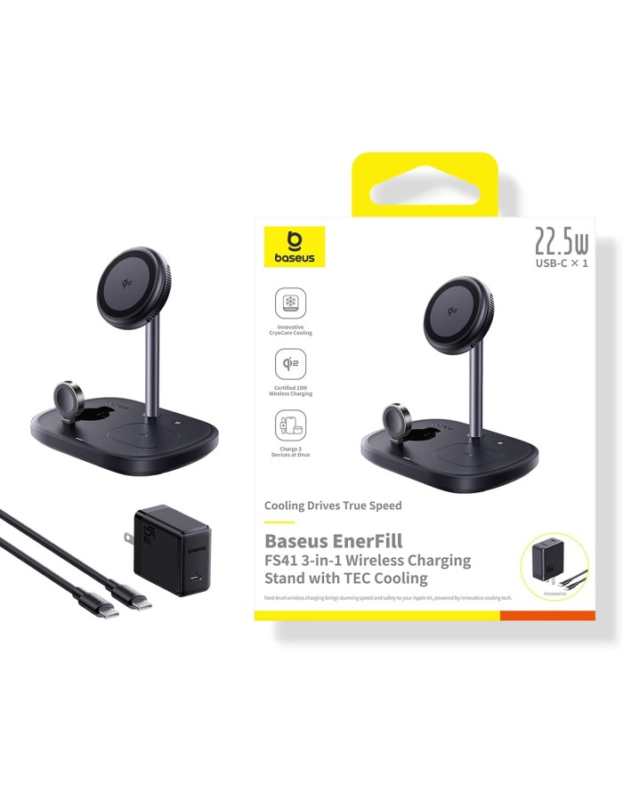 Baseus Charger Desktop Wireless 3in1 EnerFill FS41 TEC Cooling (45W Adapter EU + 1m C to C Data Cable Black Included)