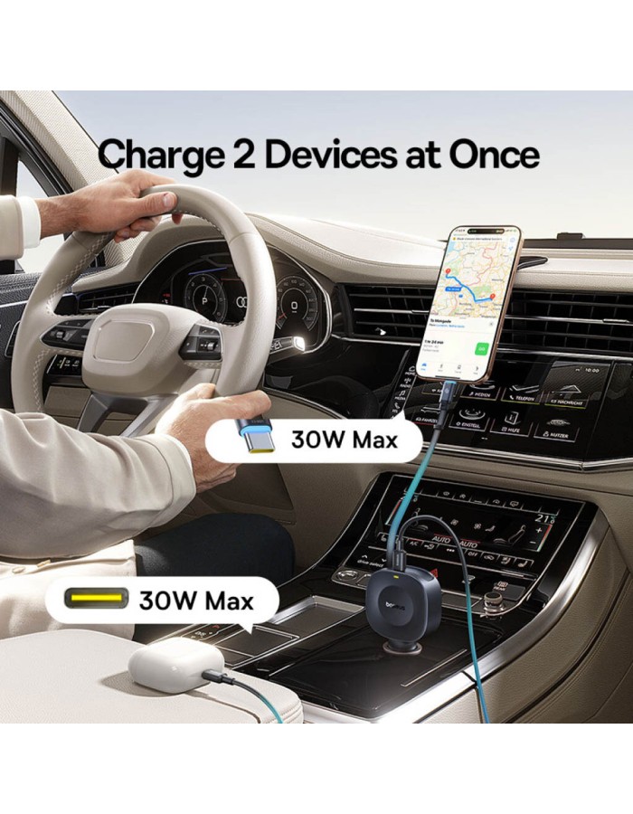 Baseus Car Charger 30W VR2 with Retractable Cable Black Baseus Car Charger 30W VR2 with Retractable Cable Black