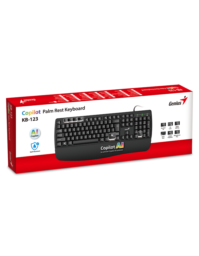 Genius Keyboard Wired AI with Palm Rest KB-123 English