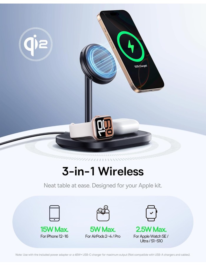Baseus Charger Desktop Wireless 3in1 EnerFill FS41 TEC Cooling (45W Adapter EU + 1m C to C Data Cable Black Included)