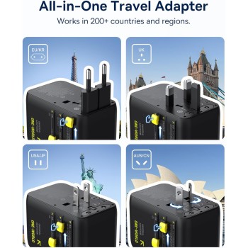 Baseus Charger Wall 70W EnerCore CG11 Universal Travel Adapter with Retractable Cable s Black Baseus Charger Wall 70W EnerCore CG11 Universal Travel Adapter with Retractable Cable s Black