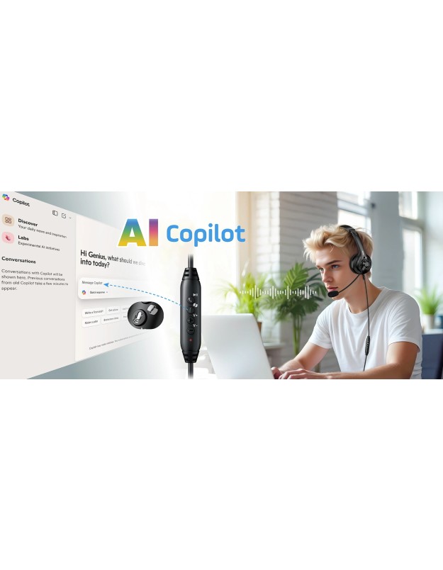 Genius PC Headset USB-A InLine Control & Ultra Soft Foam Cushions HS-235U AI