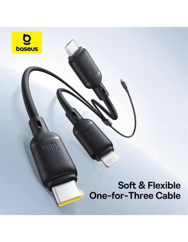 Baseus Cable 3in1 USB-C/Micro/Light to USB-C Silky One-for-Three 100W 1.5m Black Baseus Cable 3in1 USB-C/Micro/Light to USB-C Silky One-for-Three 100W 1.5m Black