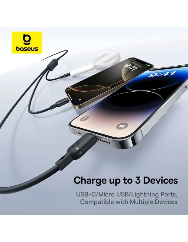 Baseus Cable 3in1 USB-C/Micro/Light to USB-C Silky One-for-Three 100W 1.5m Black Baseus Cable 3in1 USB-C/Micro/Light to USB-C Silky One-for-Three 100W 1.5m Black