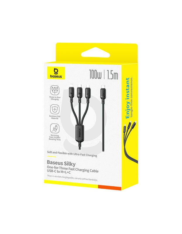 Baseus Cable 3in1 USB-C/Micro/Light to USB-C Silky One-for-Three 100W 1.5m Black Baseus Cable 3in1 USB-C/Micro/Light to USB-C Silky One-for-Three 100W 1.5m Black