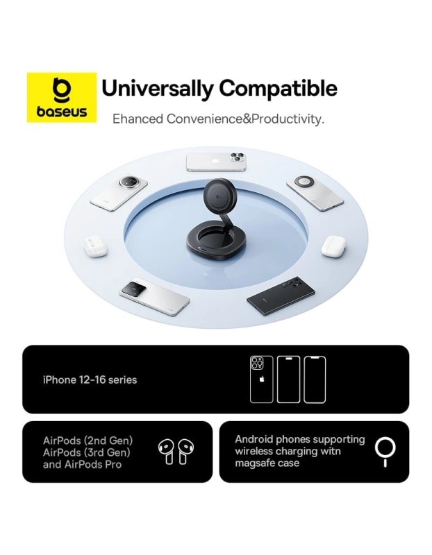 Baseus Charger Desktop Wireless 15W Qi2 Incl Cable+20W Charger ENERFILL FF11 Baseus Charger Desktop Wireless 15W Qi2 Incl Cable+20W Charger ENERFILL FF11
