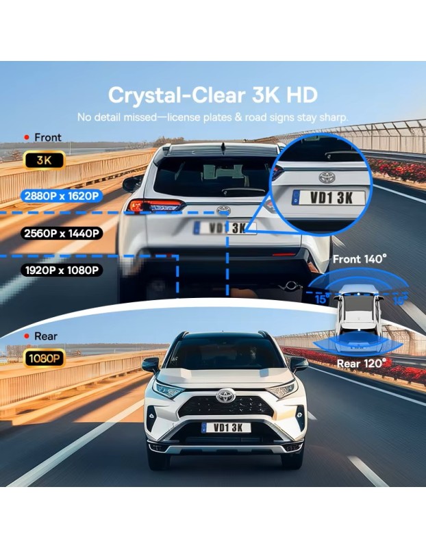Baseus Car Dashcam Front 3K + Back 1080p Kit GPS+Solar PrimeTrip VD1 Black