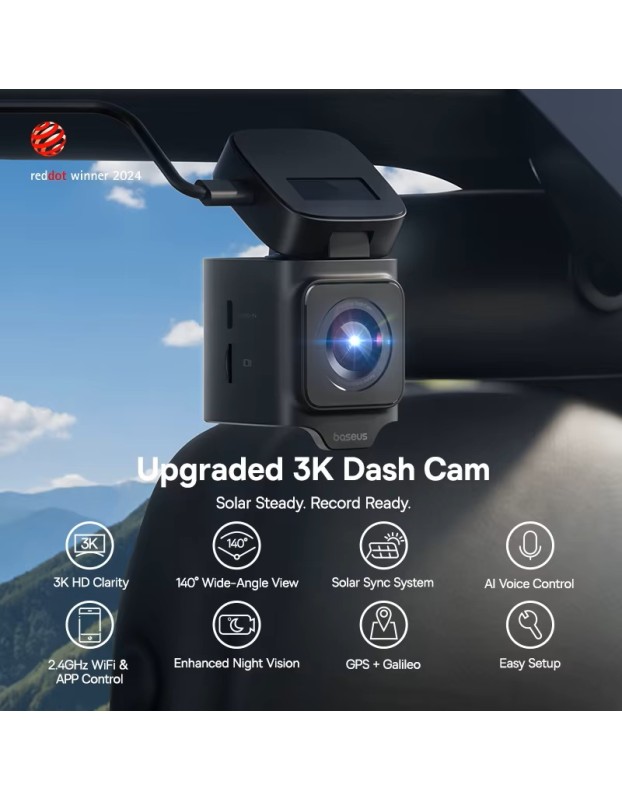 Baseus Car Dashcam Front 3K + Back 1080p Kit GPS+Solar PrimeTrip VD1 Black