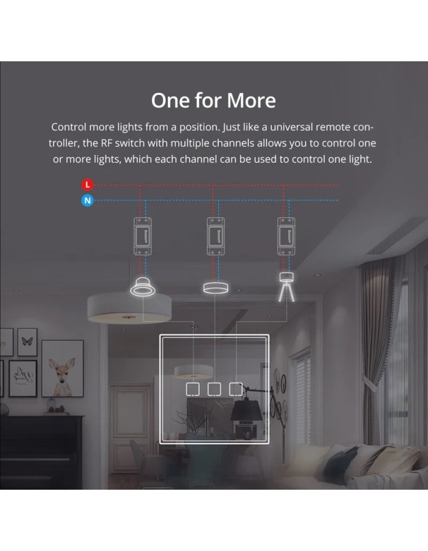 Sonoff T2EU1C-RF Smart Wall Touch Switch 1-Button White Sonoff T2EU1C-RF Smart Wall Touch Switch 1-Button White