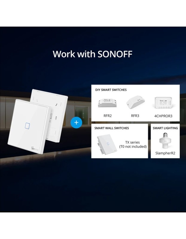 Sonoff T2EU2C-RF Smart Wall Touch Switch 2-Button White Sonoff T2EU2C-RF Smart Wall Touch Switch 2-Button White