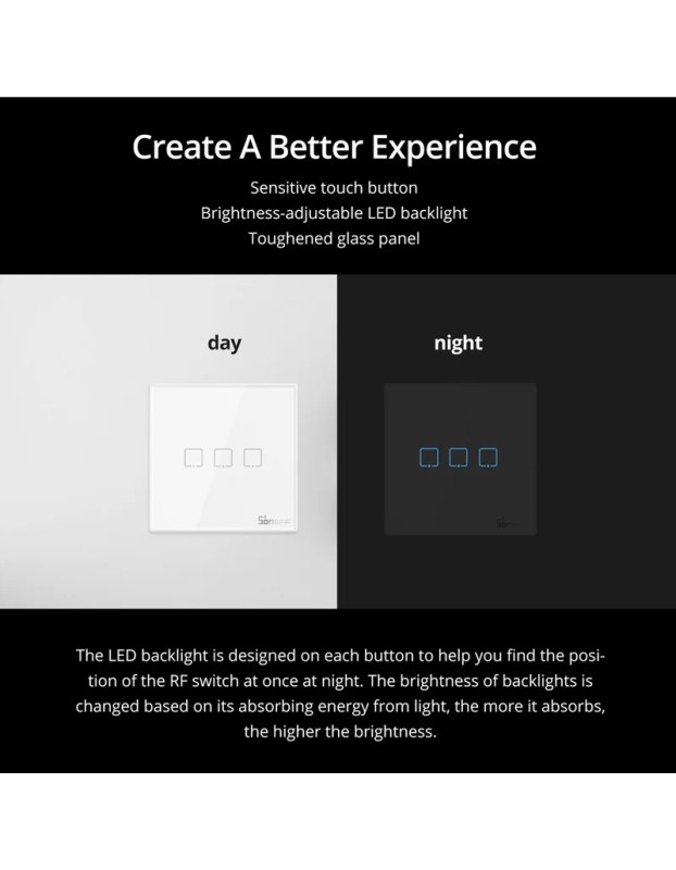 Sonoff T2EU2C-RF Smart Wall Touch Switch 2-Button White Sonoff T2EU2C-RF Smart Wall Touch Switch 2-Button White