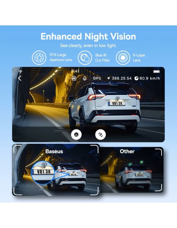 Baseus Car Dashcam Front 3K + Back 1080p Kit GPS+Solar PrimeTrip VD1 Black