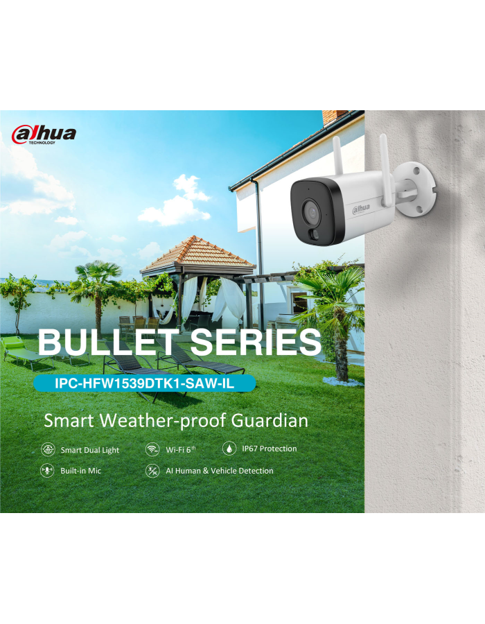 Dahua IP 5.0MP Wifi Bullet 2.8mm Dual Illumination HFW1539DTK1-SAW-IL Dahua IP 5.0MP Wifi Bullet 2.8mm Dual Illumination HFW1539DTK1-SAW-IL
