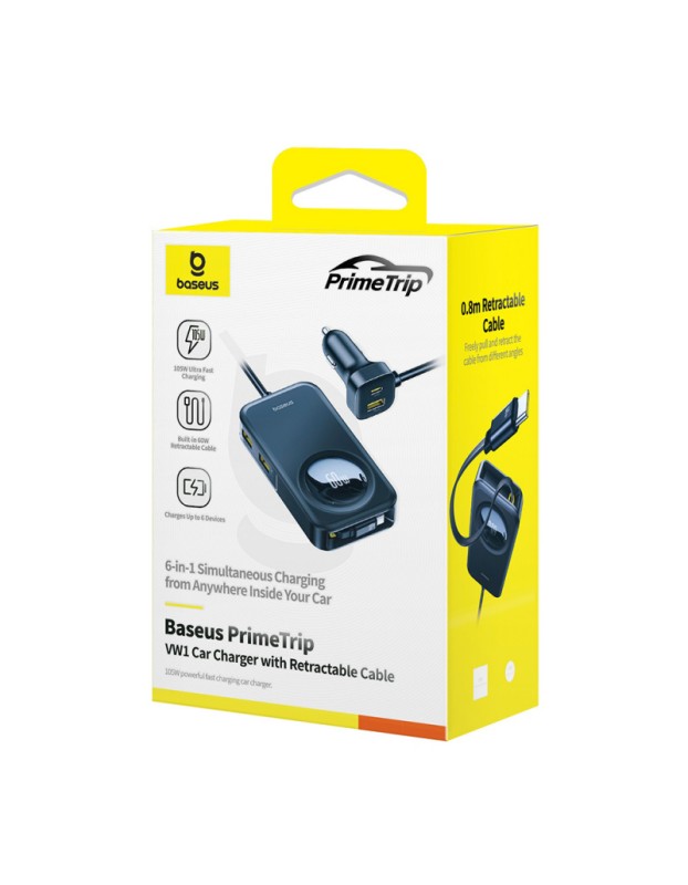 Baseus Car Charger 60W PrimeTrip VW1 With Retractable Cable Black