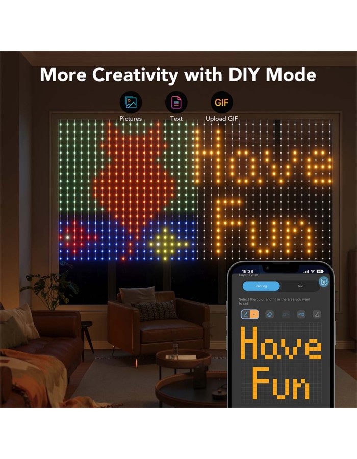 Govee LED Light Curtain Lights WiFi & BT RGBIC 1.5x1.5m IP65 (NETFLIX) Govee LED Light Curtain Lights WiFi & BT RGBIC 1.5x1.5m IP65 (NETFLIX)