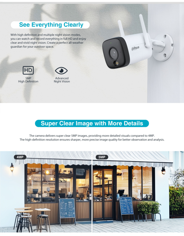 Dahua IP 5.0MP Wifi Bullet 2.8mm Dual Illumination HFW1539DTK1-SAW-IL Dahua IP 5.0MP Wifi Bullet 2.8mm Dual Illumination HFW1539DTK1-SAW-IL