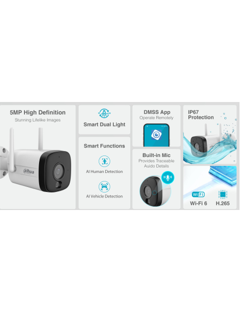 Dahua IP 5.0MP Wifi Bullet 2.8mm Dual Illumination HFW1539DTK1-SAW-IL Dahua IP 5.0MP Wifi Bullet 2.8mm Dual Illumination HFW1539DTK1-SAW-IL