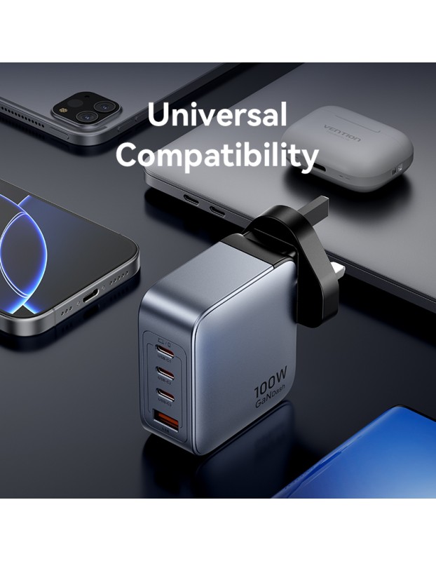 Vention Charger Wall GaN 100W 3xUSBC 1xUSBA Grey FETH0-UK Vention Charger Wall GaN 100W 3xUSBC 1xUSBA Grey FETH0-UK
