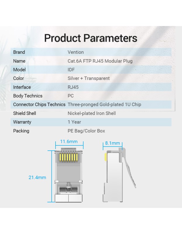 Vention NETWORK Connectors CAT6A FTP Modular Plug IDFR0-10 (10-Pack)