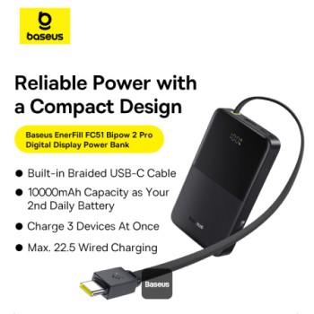 Baseus Powerbank 22.5W 10000mAh + Display EnerFill FC51 Bipow2 Pro Black Baseus Powerbank 22.5W 10000mAh + Display EnerFill FC51 Bipow2 Pro Black