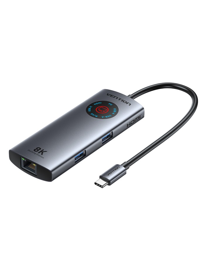 Vention HUB USB-C 3.2 Gen1/8K-HDMI/Gb/PD + LED Display & Switch TQZHB Vention HUB USB-C 3.2 Gen1/8K-HDMI/Gb/PD + LED Display & Switch TQZHB
