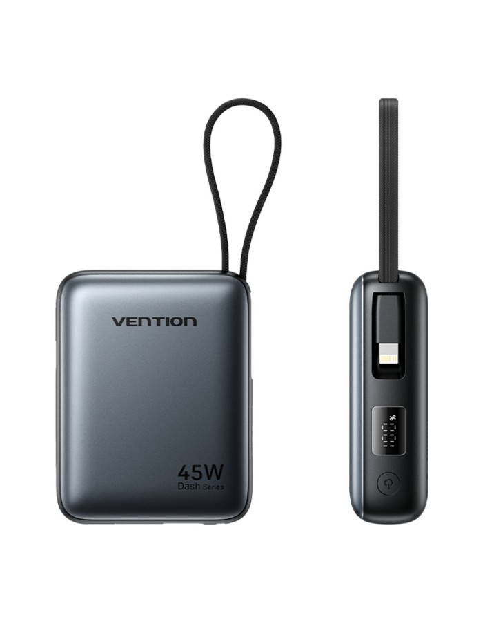 Vention Powerbank 10000mAh 45W Built-in USB-C & Lightning Cables FKMH0 Grey Vention Powerbank 10000mAh 45W Built-in USB-C & Lightning Cables FKMH0 Grey