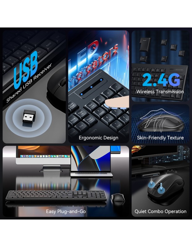 Vention Keyboard and Mouse Combo Wireless Silent Slim Full Size KTZB0-EN