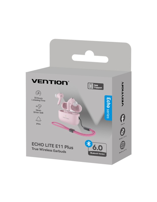 Vention Earphones BT TWS InEar ECHO LITE E11 Plus Pink NBVP0-Plus Vention Earphones BT TWS InEar ECHO LITE E11 Plus Pink NBVP0-Plus