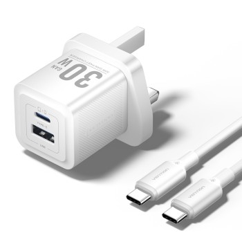 Vention Charger Wall GaN 30W 1xA 1xC+USBC Cable White TZ-FEQW0-UK-01