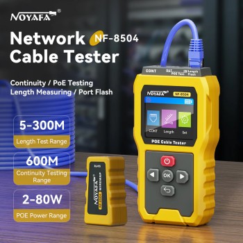 Noyafa Multi-Function Cable Tester for Continuity & Wiremap, PoE, Length Measurement, Port Flash, Color Screen & Rechargeable Battery NF-8504 Noyafa Multi-Function Cable Tester for Continuity & Wiremap, PoE, Length Measurement, Port Flash, Color Screen & Rechargeable Battery NF-8504