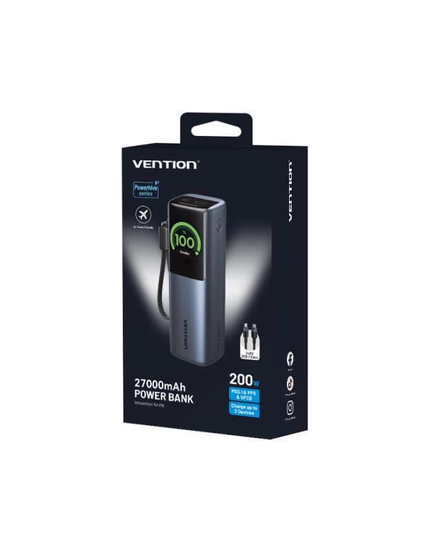 Vention Powerbank 27000mAh 200W 3xUSBC+USBA TFT Display +240W Cable FKGH0
