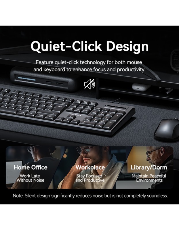 Vention Keyboard and Mouse Combo Wired Silent Slim Full Size KTYBG-EN