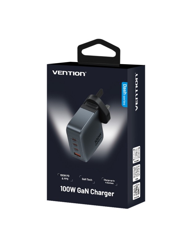 Vention Charger Wall GaN 100W 3xUSBC 1xUSBA Grey FETH0-UK Vention Charger Wall GaN 100W 3xUSBC 1xUSBA Grey FETH0-UK