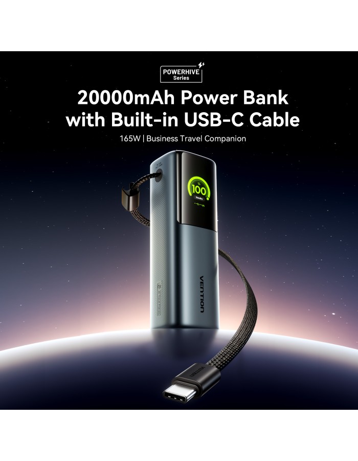 Vention Powerbank 20000mAh 165W 3xUSBC+USBA TFT Display +100W Cable FKFH0