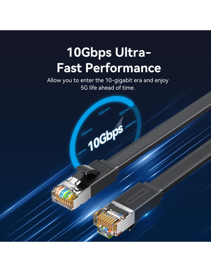 Vention NETWORK Cable CAT7 Flat 2.0m Black ICGBH