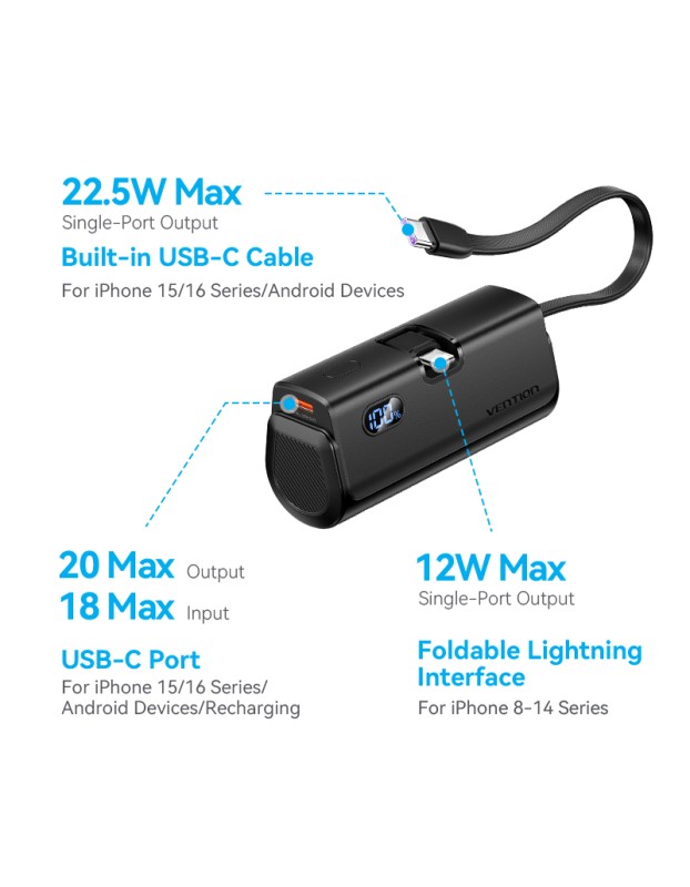 Vention Powerbank 4800mAh 22.5W Foldable Lightning Black FHRB0 Vention Powerbank 4800mAh 22.5W Foldable Lightning Black FHRB0