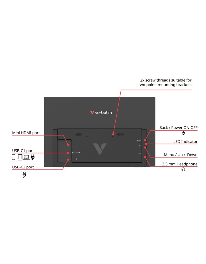 Verbatim Monitor Portable Touch 14" Full-HD USB-C LIGHT Series Verbatim Monitor Portable Touch 14" Full-HD USB-C LIGHT Series