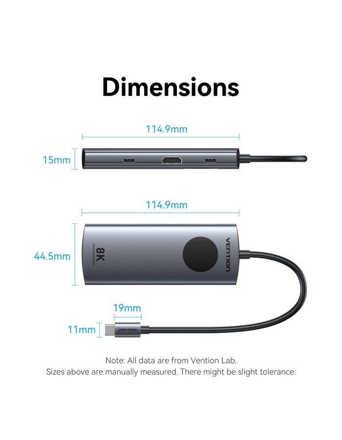 Vention HUB USB-C 3.2 Gen1/8K-HDMI/Gb/PD + LED Display & Switch TQZHB Vention HUB USB-C 3.2 Gen1/8K-HDMI/Gb/PD + LED Display & Switch TQZHB