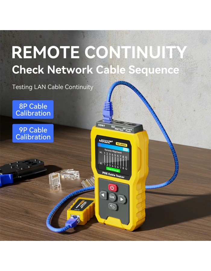 Noyafa Multi-Function Cable Tester for Continuity & Wiremap, PoE, Length Measurement, Port Flash, Color Screen & Rechargeable Battery NF-8504