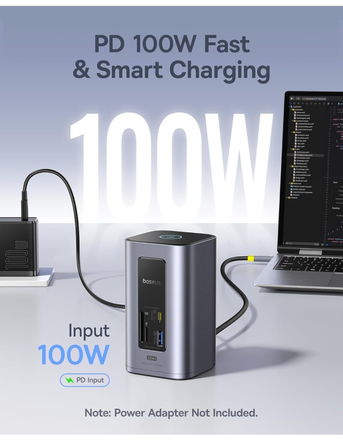Baseus 12-in-1 USB Hub 2xUSB-C & 4xUSB-A 2 x 4K HDMI Gb Lan SD PD100W