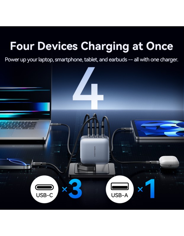 Vention Charger Wall GaN 100W 3xUSBC 1xUSBA Grey FETH0-UK Vention Charger Wall GaN 100W 3xUSBC 1xUSBA Grey FETH0-UK